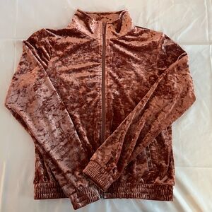 Rose Gold Crushed Velvet Zip-Up Bomber Jacket